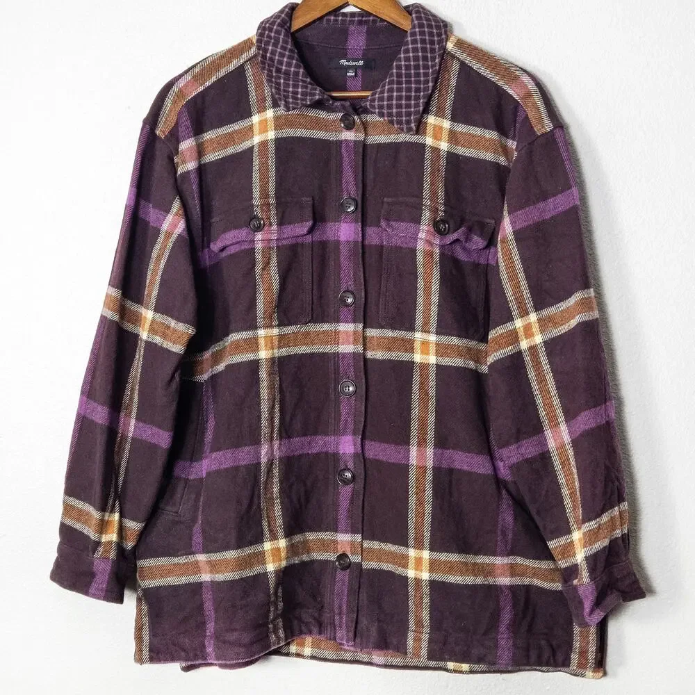 Madewell Rigby Plaid Shacket Purple Orange XL Oversized Heritage Layer - Picture 2 of 11